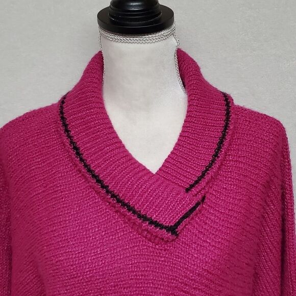 Vintage 1990s Gitano Ribbed Knit Magenta Black Striped Shawl Collar Sweater 22W - Picture 6 of 14